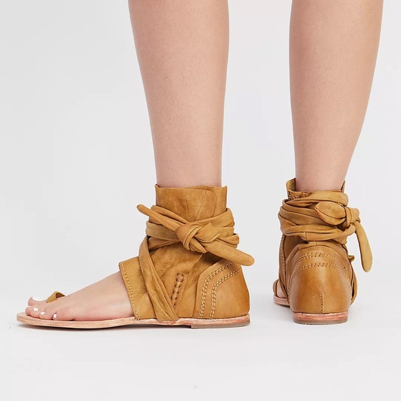 Free People Delaney brown leather wrap boot sandals size 38/8 - Picture 2 of 7